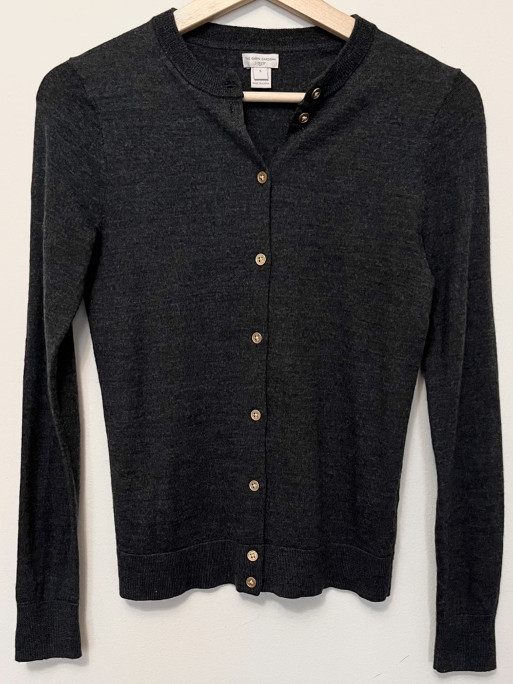 J. Crew • S • The Caryn Cardigan Gold Button Charcoal Gray Merino Wool Blend